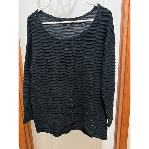 Rock & Republic Tops - Rock & Republic Women Black Textured Metallic Knit Long Sleeve Top Size L